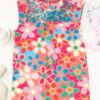 Pink Embroidered Detail Floral Print Ruffle Trim Tank Top - Image 7