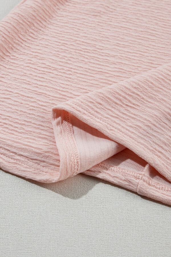 Light Pink Solid Textured Ruffled Short Sleeve Blouse - Image 24