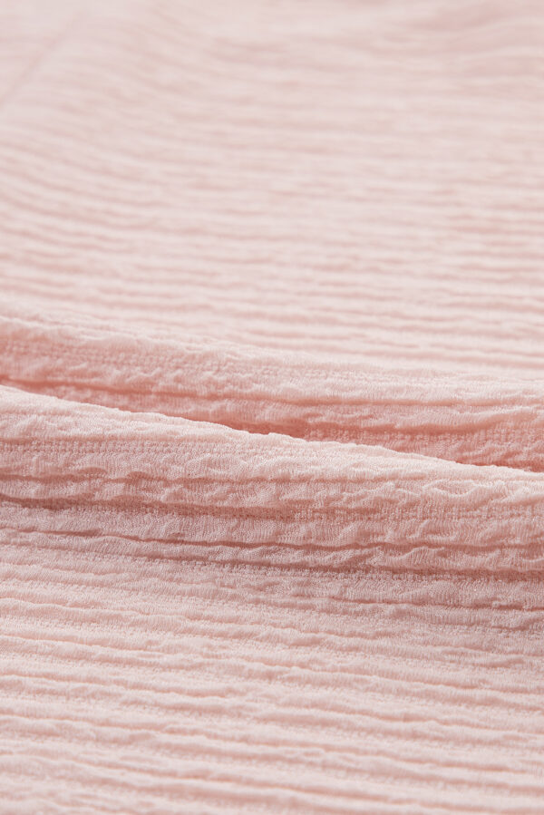 Light Pink Solid Textured Ruffled Short Sleeve Blouse - Image 25
