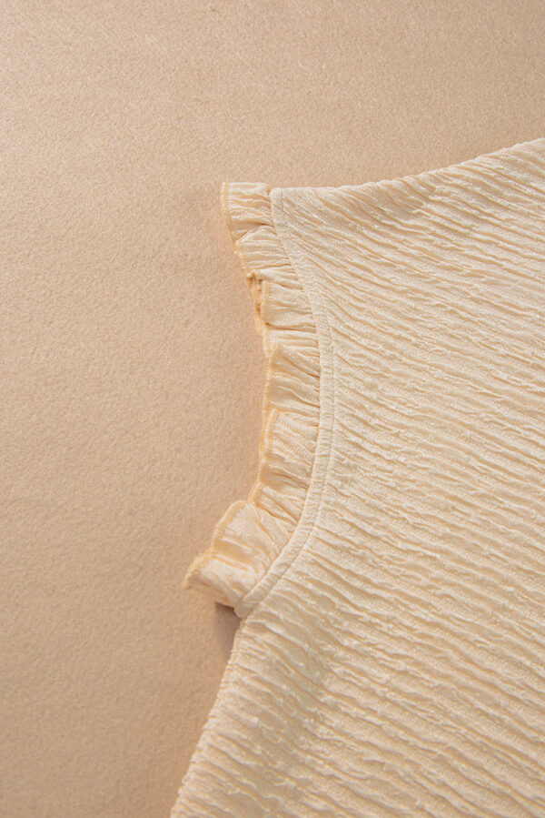 Light Pink Solid Textured Ruffled Short Sleeve Blouse - Image 43