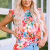 Pink Embroidered Detail Floral Print Ruffle Trim Tank Top - Image 4