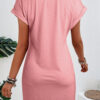 Light French Beige Center Seam Rolled Cuffs T-shirt Dress - Image 13
