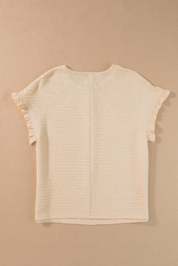 Light Pink Solid Textured Ruffled Short Sleeve Blouse - Image 39