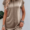 Light French Beige Center Seam Rolled Cuffs T-shirt Dress