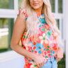 Pink Embroidered Detail Floral Print Ruffle Trim Tank Top - Image 3
