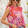 Pink Embroidered Detail Floral Print Ruffle Trim Tank Top - Image 17