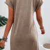 Light French Beige Center Seam Rolled Cuffs T-shirt Dress - Image 2