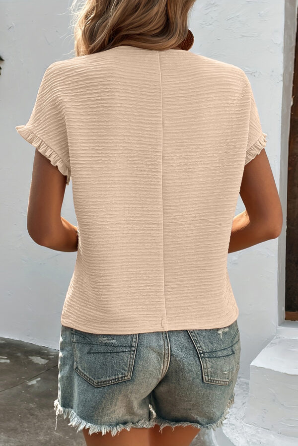 Light Pink Solid Textured Ruffled Short Sleeve Blouse - Image 27