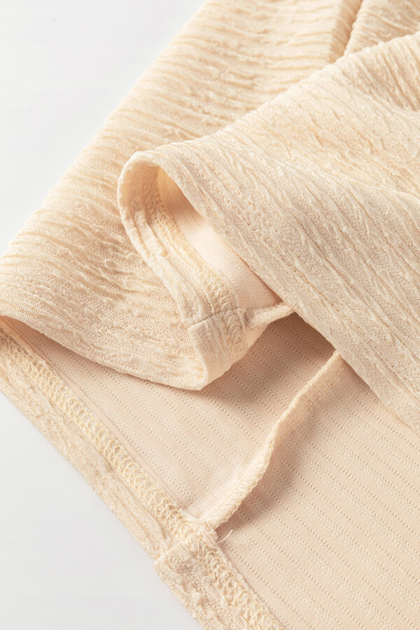 Light Pink Solid Textured Ruffled Short Sleeve Blouse - Image 36